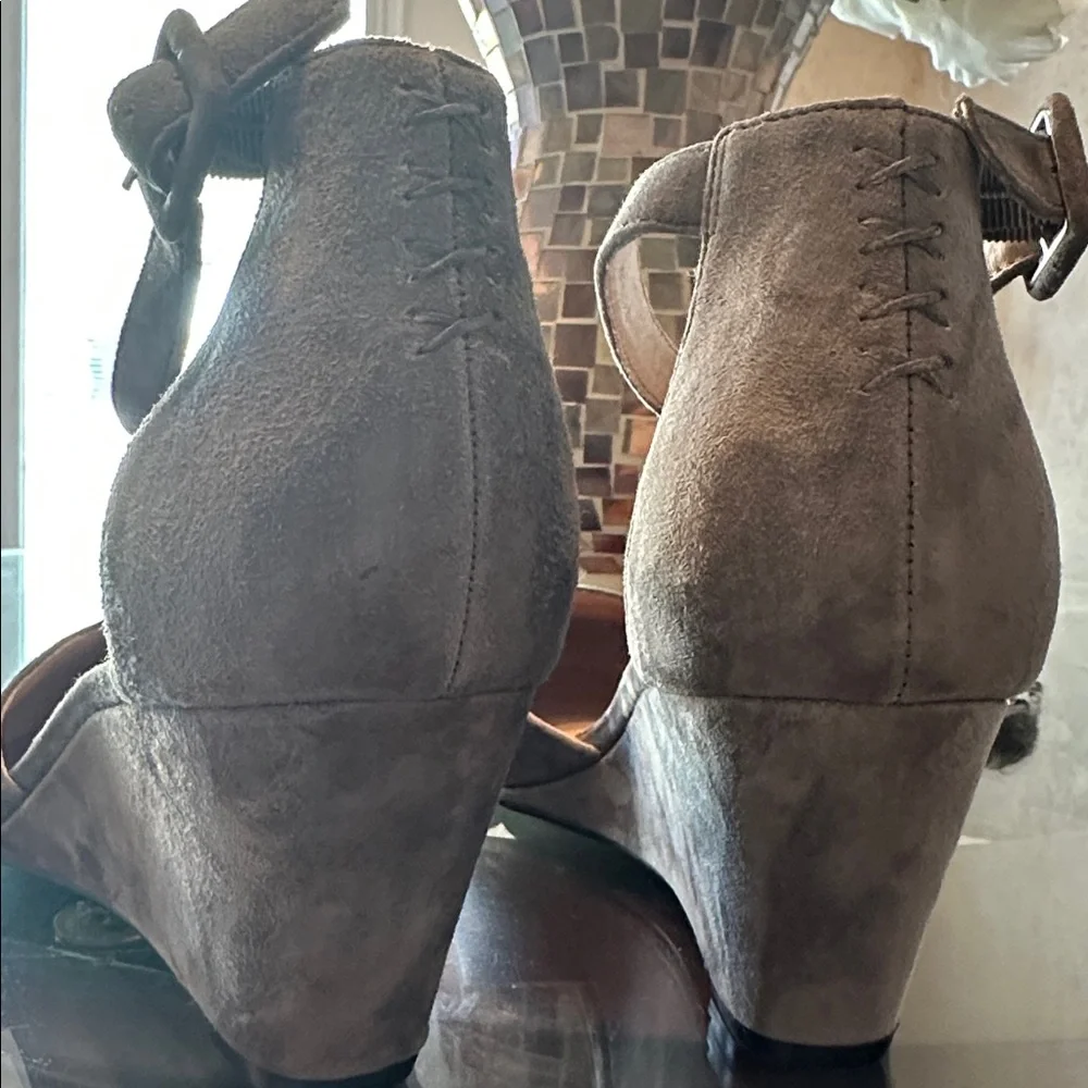 Torrid Grey/Taupe Suede Ankle Strap Wedges - Picture 2 of 8